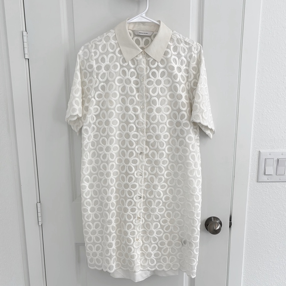 New Rebecca Taylor White Dress with Subtle Floral Pattern